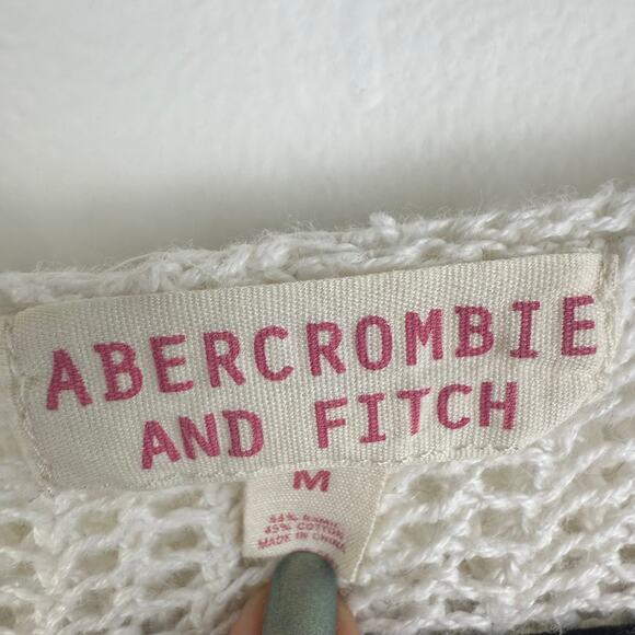 Abercrombie & Fitch Womens Long Sleeve Open Knit White Hooded Sweater Medium - Picture 11 of 13